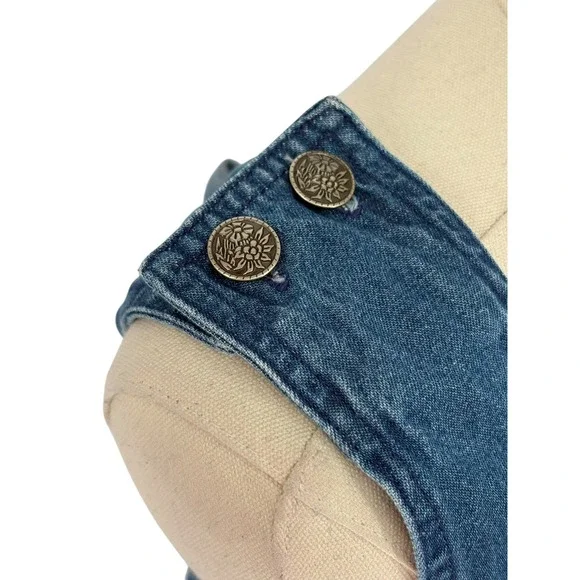 Vintage Premier International Denim Jumper Dress Blue Embroidered Cotton S